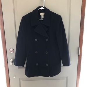 LL Bean navy wool pea coat, 8 petite